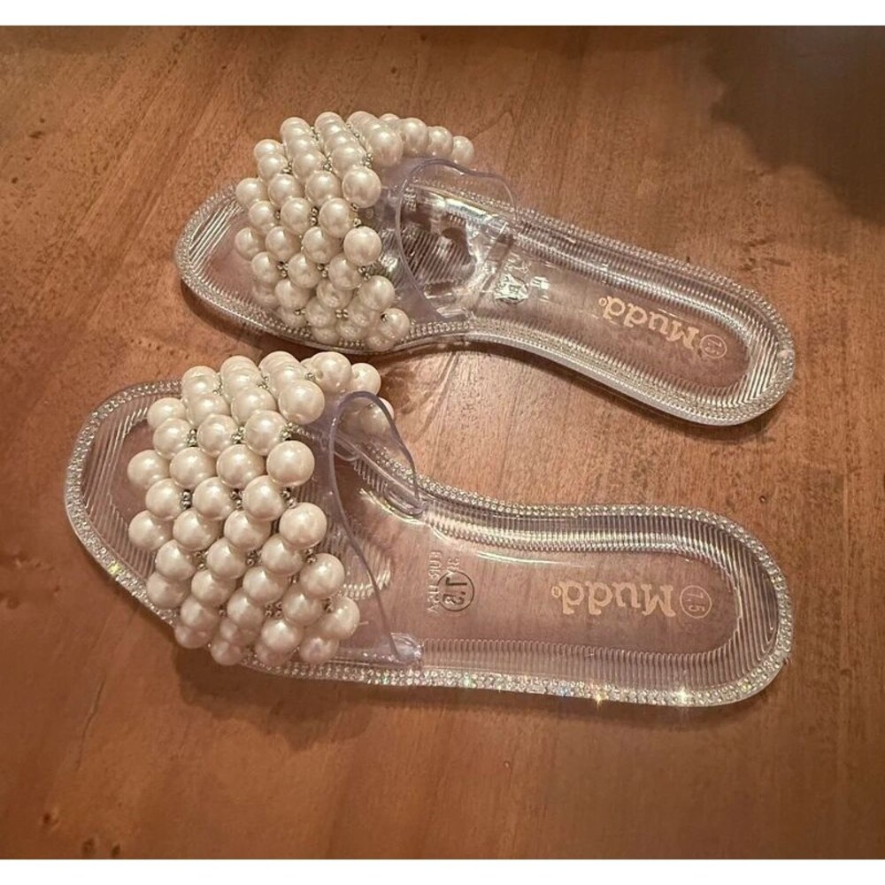 Mudd Pearl-cluster Clear Slide Sandals Cream size  7.5